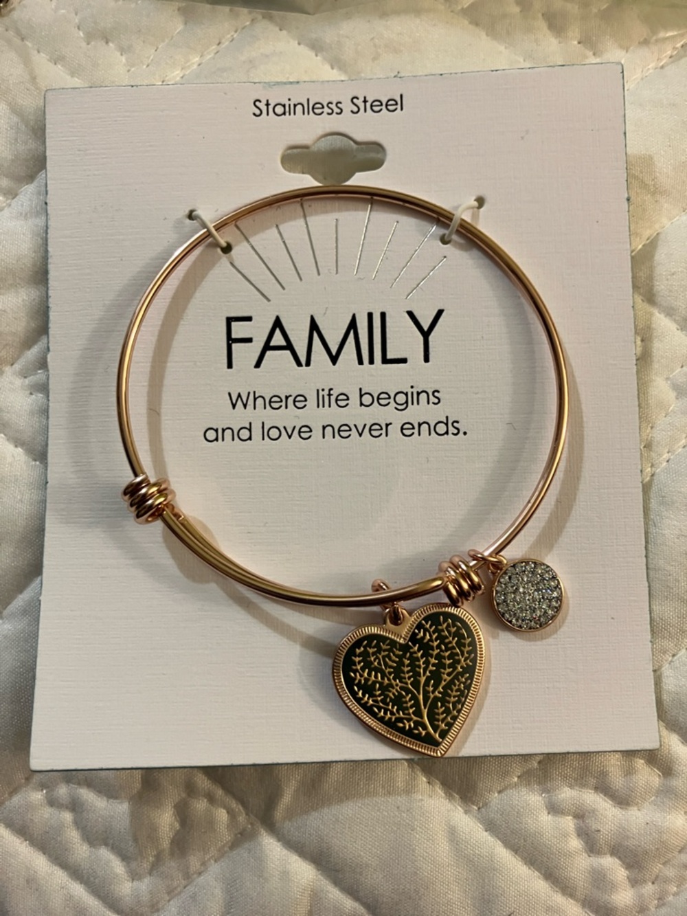 Target Rose Gold Family Heart Charm Bangle Bracelet